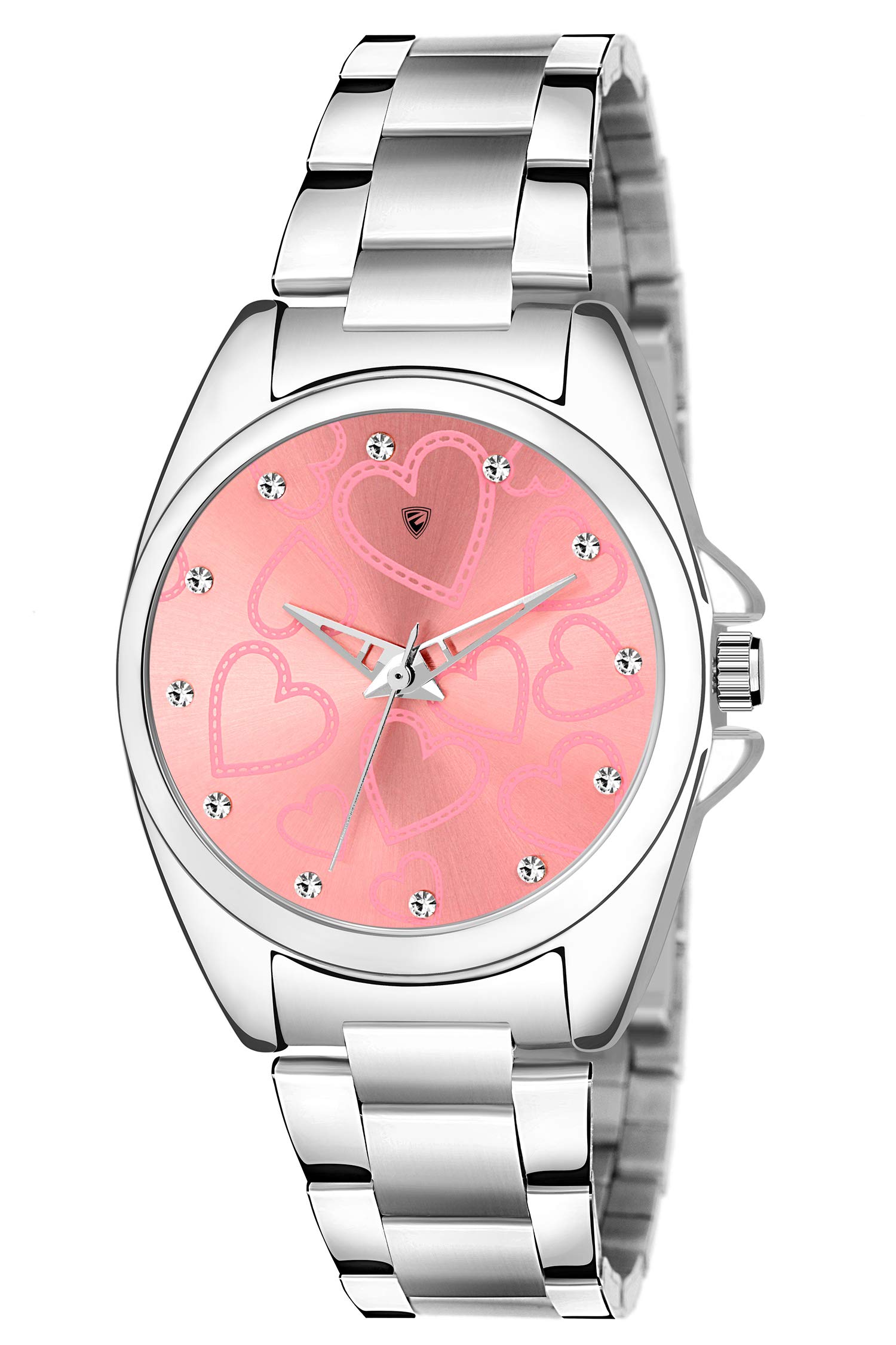 EDINARO Elegant Analogue Round Studded Dial With Stainless Steel Bracelet Strap Girls & Womens Wrist Watch, Dial_Pink, Band_Black (B085B42LD4) Amazon Price History, Amazon Price Tracker