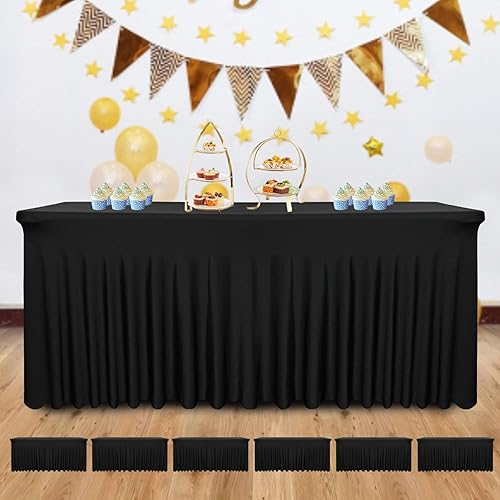 Paquete de 6 faldones rectangulares color negro, 72 pulgadas de largo x 30 pulgadas de ancho x 30 pulgadas de alto, mezcla de poliéster, mezcla de