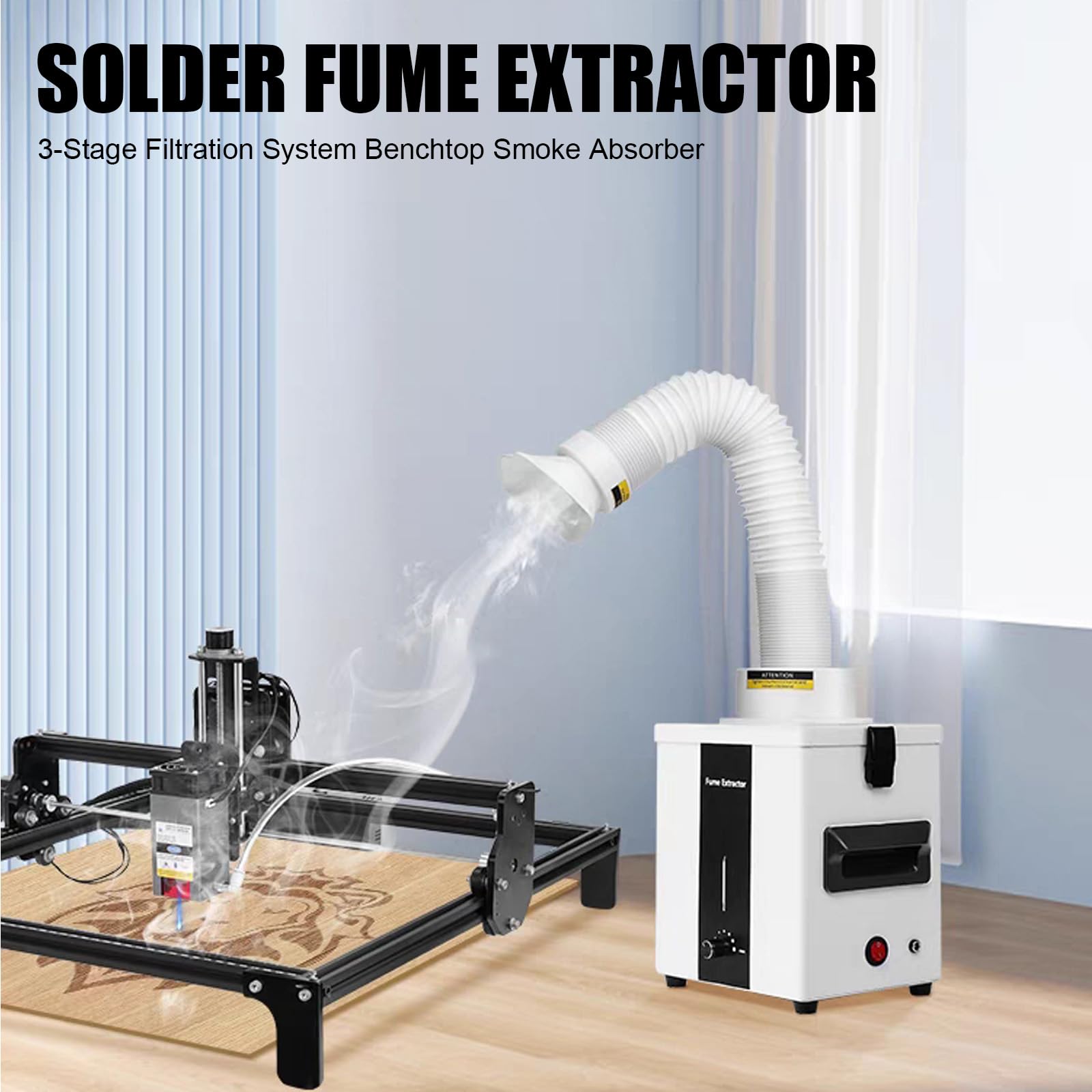 Aspirazione del fumo di saldatura, 50 W, filtro a 3 livelli, cappa aspirante per incisioni laser