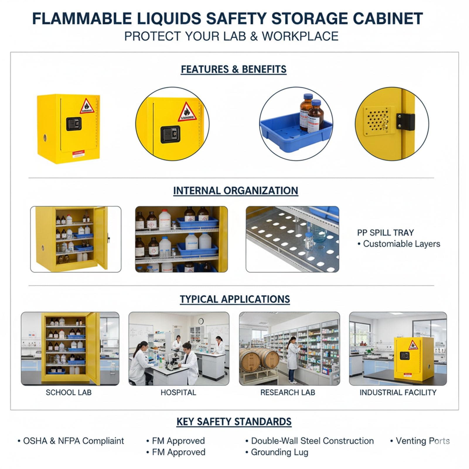 Armario para Almacenamiento de Productos químicos | Armario de Seguridad para líquidos peligrosos y ácidos | Taquilla de Seguridad de Grado Industrial y de Laboratorio