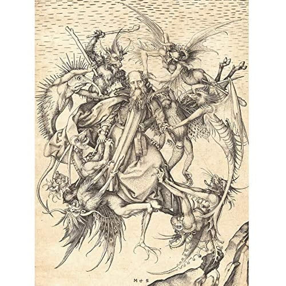 Schongauer Temptation Saint Anthony Engraving Art Print Canvas Premium Wall Decor Poster Mural
