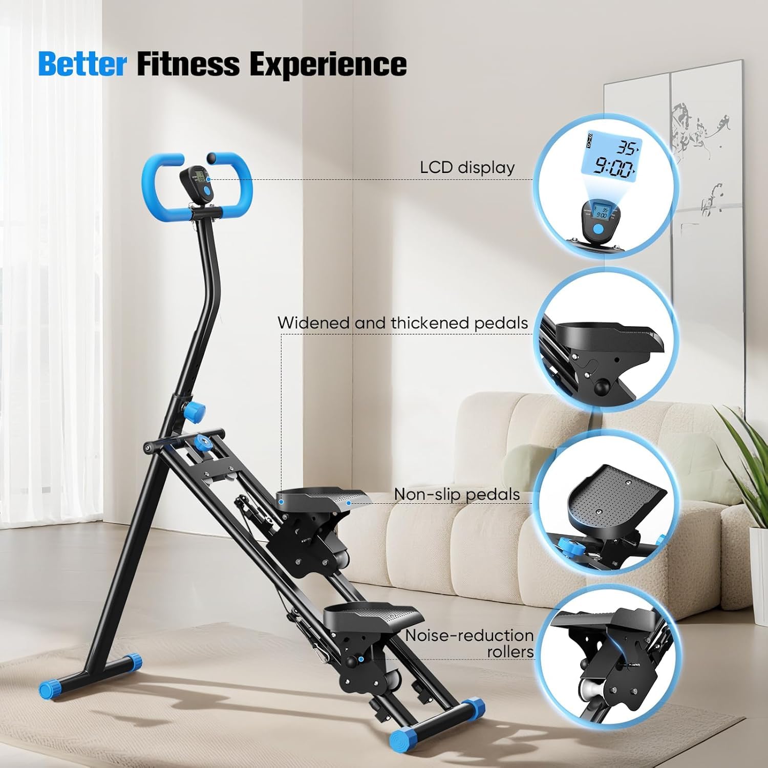 Stepper e salita migliorato con regolazione in altezza a 3 livelli, display LCD, design pieghevole e portatile e corrimano regolabili