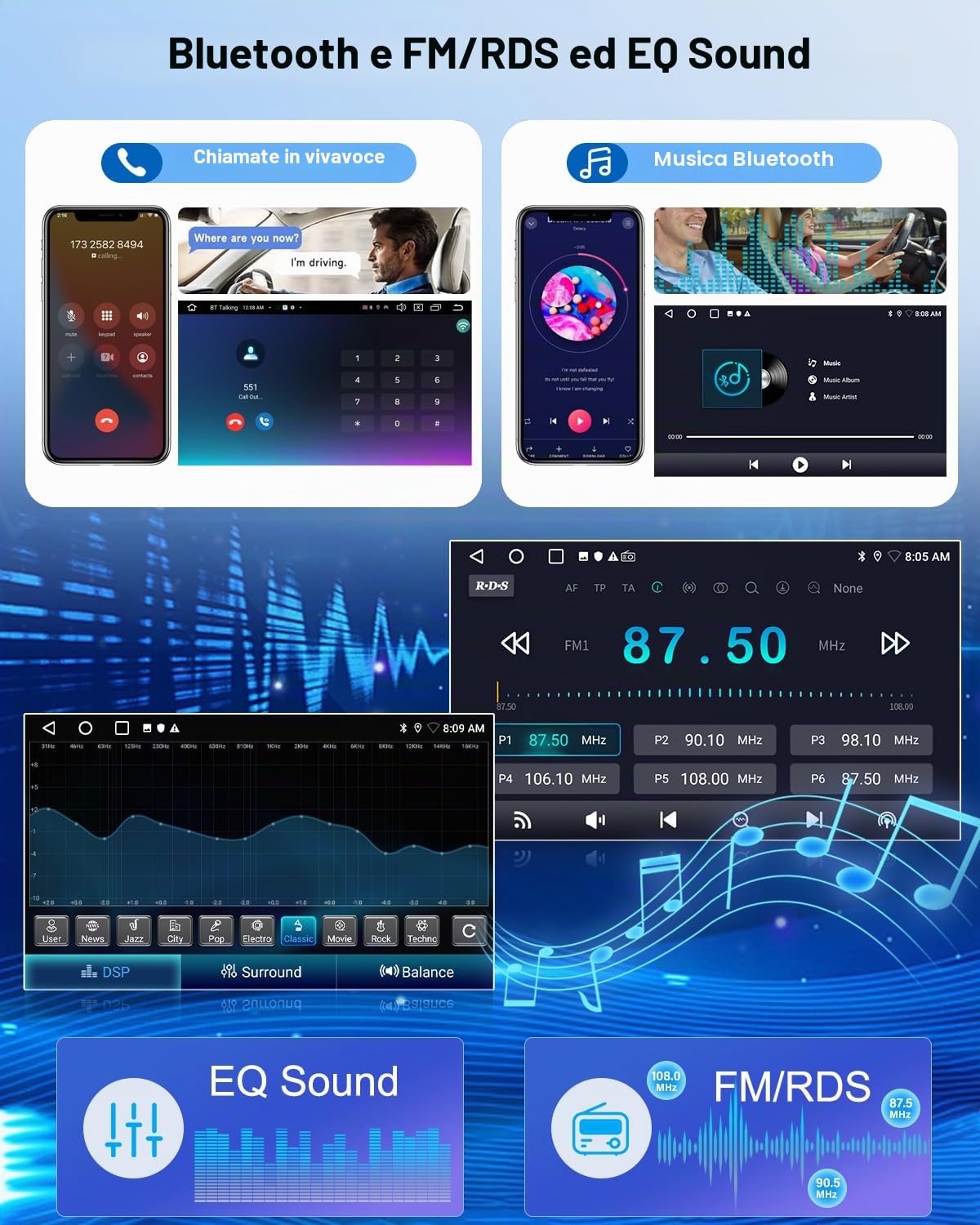 Autoradio 2+64G per Mazda 5 2005-2010 - Carplay senza fili e Android Auto - Stereo Android 13 da 9 pollici con WiFi EQ GPS Mirror Link FM RDS + Telecamera posteriore AHD e microfono