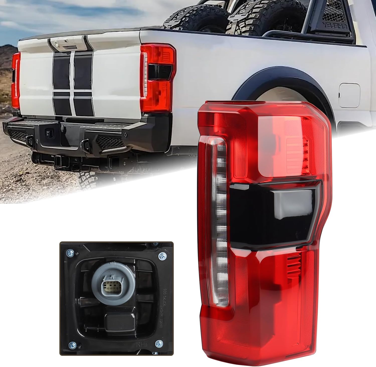 RH W/Blind Spot Tail Light Fit for 2023 2024 Ford F250 F350 F450 F550 XL XLT Lariat King Ranch Super Duty Rear Lamp Halogen Type Right Passenger Side With Bulbs PC3B13B504BG Module Not Included