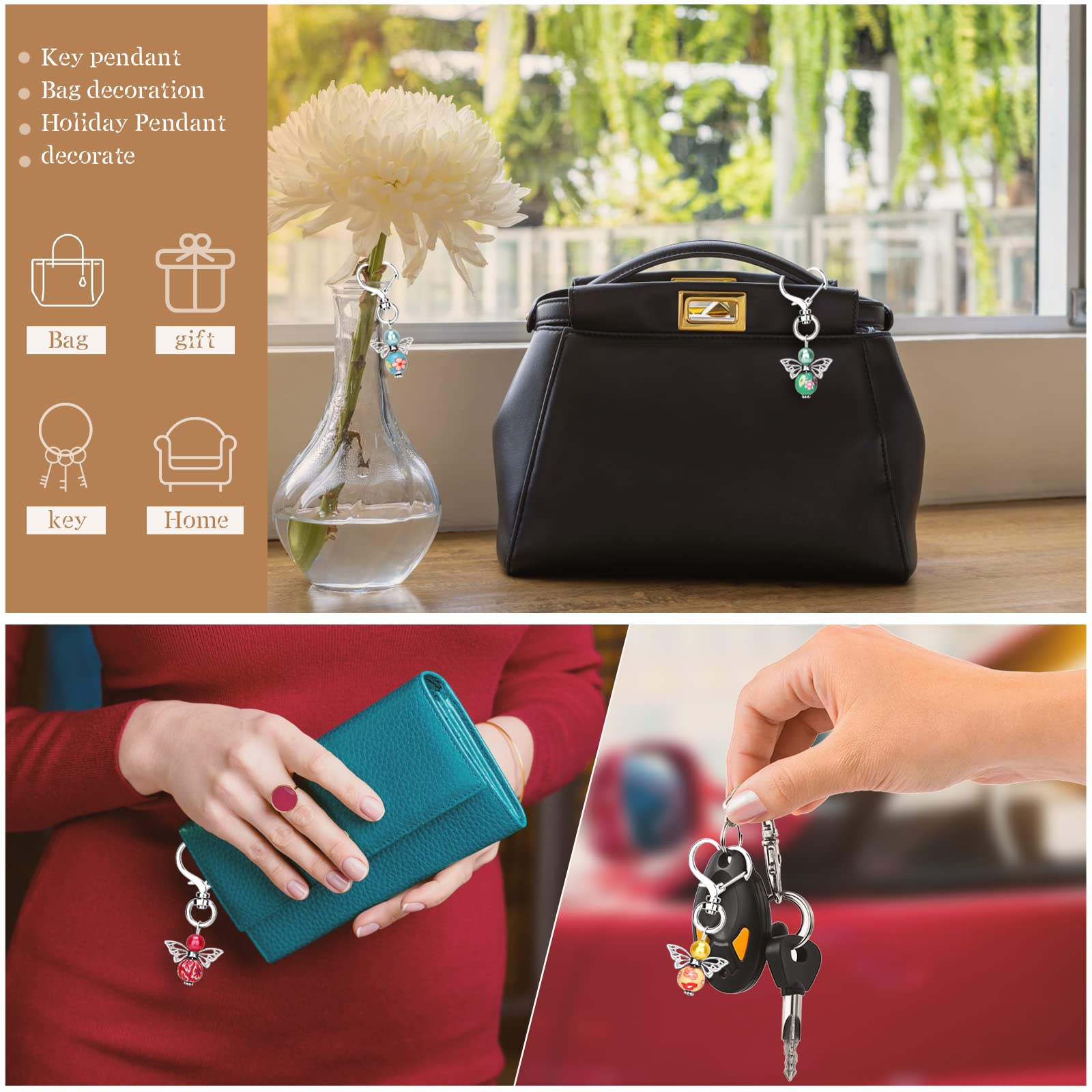 10 Ciondoli Angelo Custode - Portachiavi Con Perle Per Battesimi E Matrimoni - Foto 2