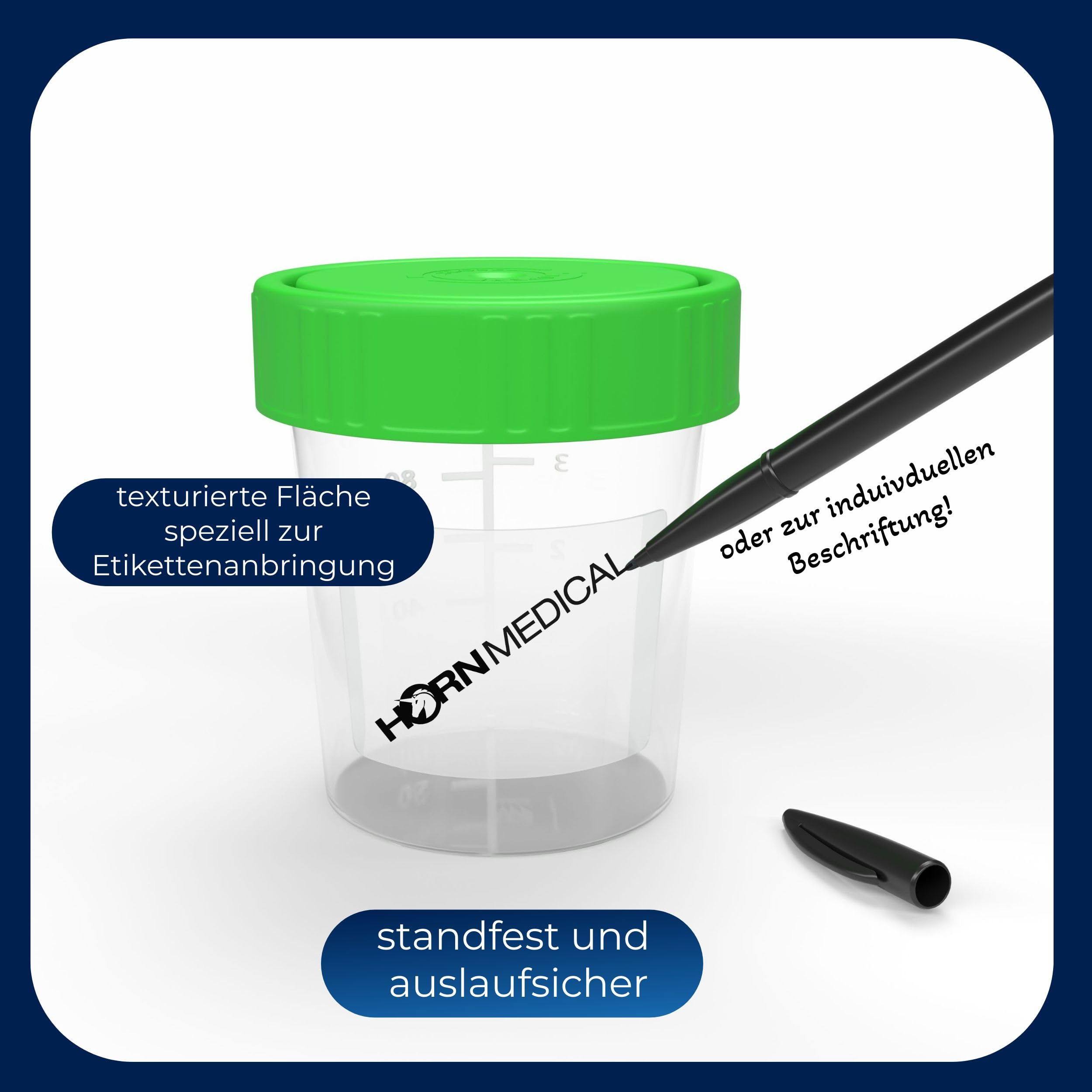 Urinbecher/Probenbecher mit Schraubverschluss 125ml Fassungsvermögen, Maßtabelle bis 100ml/3oz, beschriftbar (100Stk)