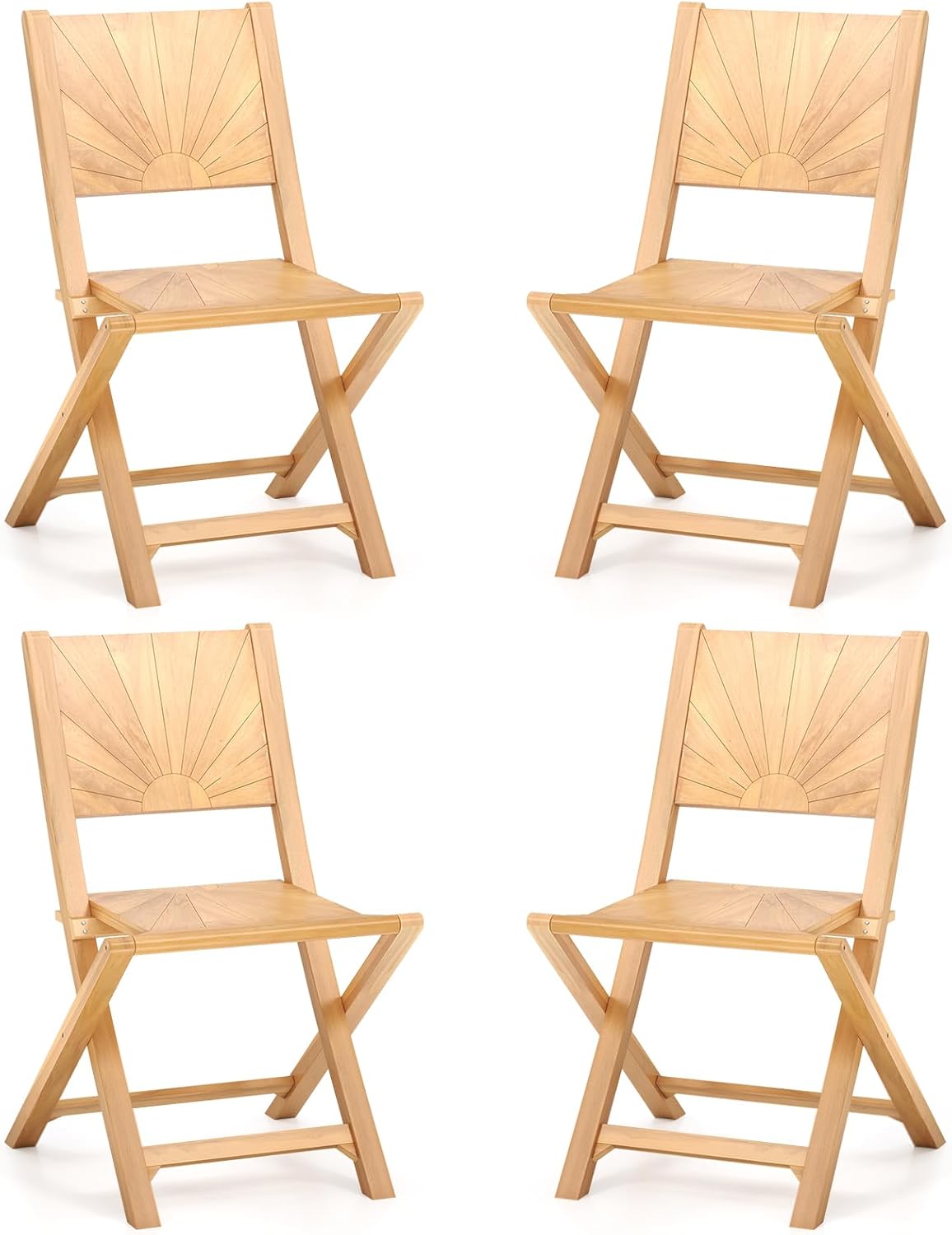 Tangkula Teak Wood Folding Patio Chairs Set of 2, No Assembly Outdoor Dining Chairs with Inclined Backrest, Outside Foldable Bistro Chairs for Porch, Balcony, Garden & Yard (Sun Back)