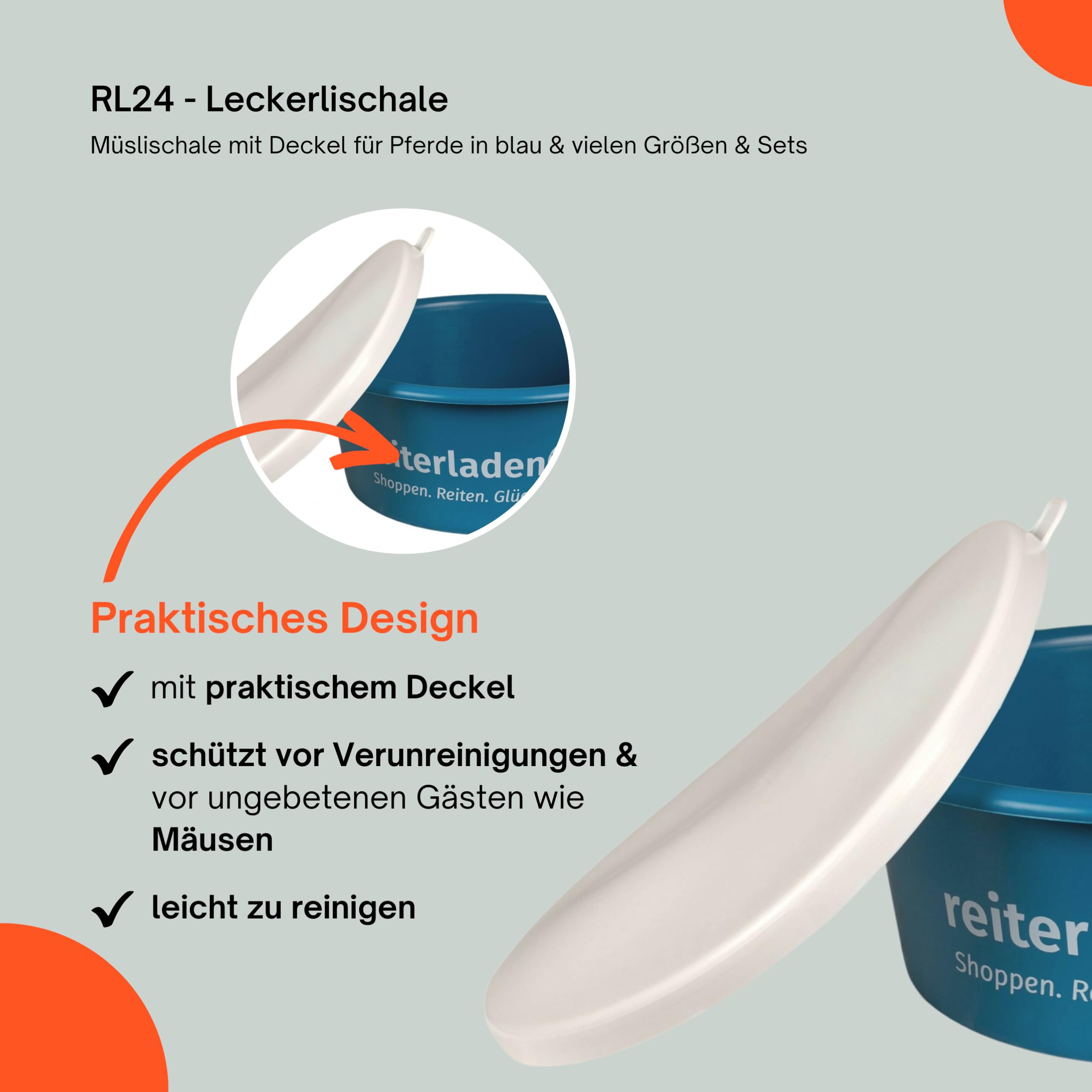 RL24 Leckerlischale Müslischale mit Deckel für Pferde Futterschale 5er Set Blau 2l Pferdezubehör