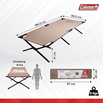 Coleman Trailhead II Large Folding Cot with Easy Setup & Takedown, Supports Adults up to 6ft 2in or 300lbs, Great for Camping, Lounging, Elevated Sleeping, Guests, More