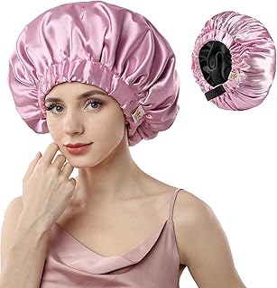 Years Calm Silk Bonnet for Sleeping Women, Double Layer Satin, Ajustable Elasticity Band, Hair Satin Bonnet for Sleeping - Sleep Shower Caps (Pink, One Size)