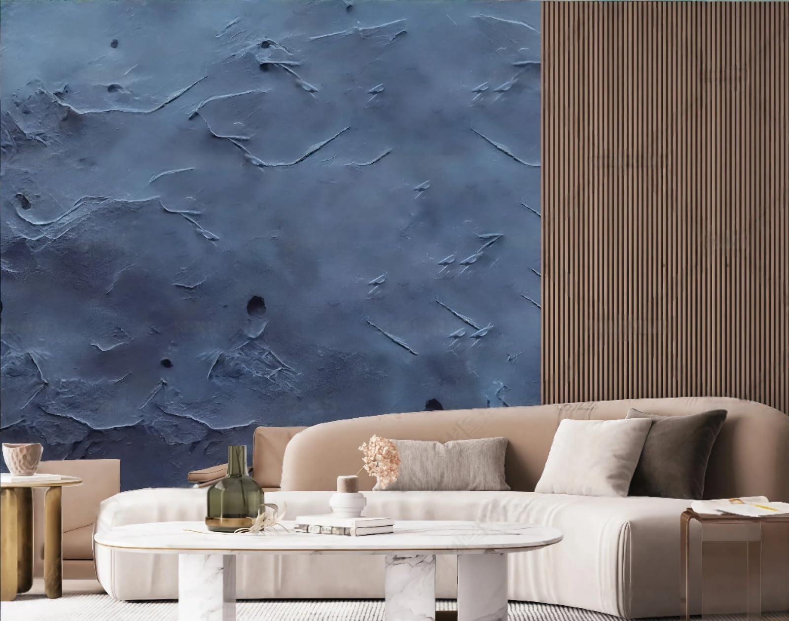 Tapeta sztuka nowoczesna ciemnoniebieski księżyc tłoczony wzór skały scena nocna malarstwo telewizor sofa tło tapeta ścienna salon restauracja kawiarnia, 3D, 430 x 300 cm