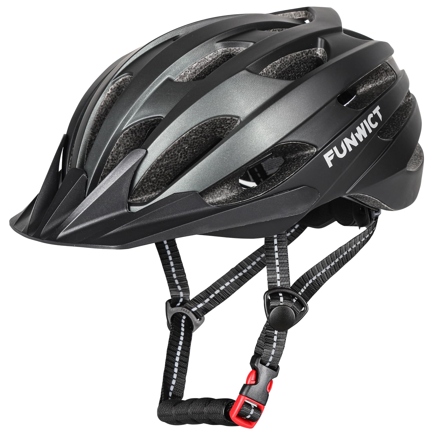 FUNWICT Mountain & Road Bike Helmet for Adults, Lightweight & Adjustable Bicycle Helmet with Sun Visor for Cycle, 22.44-24 inches (Black Titanium, L: 22.44-24 inches)