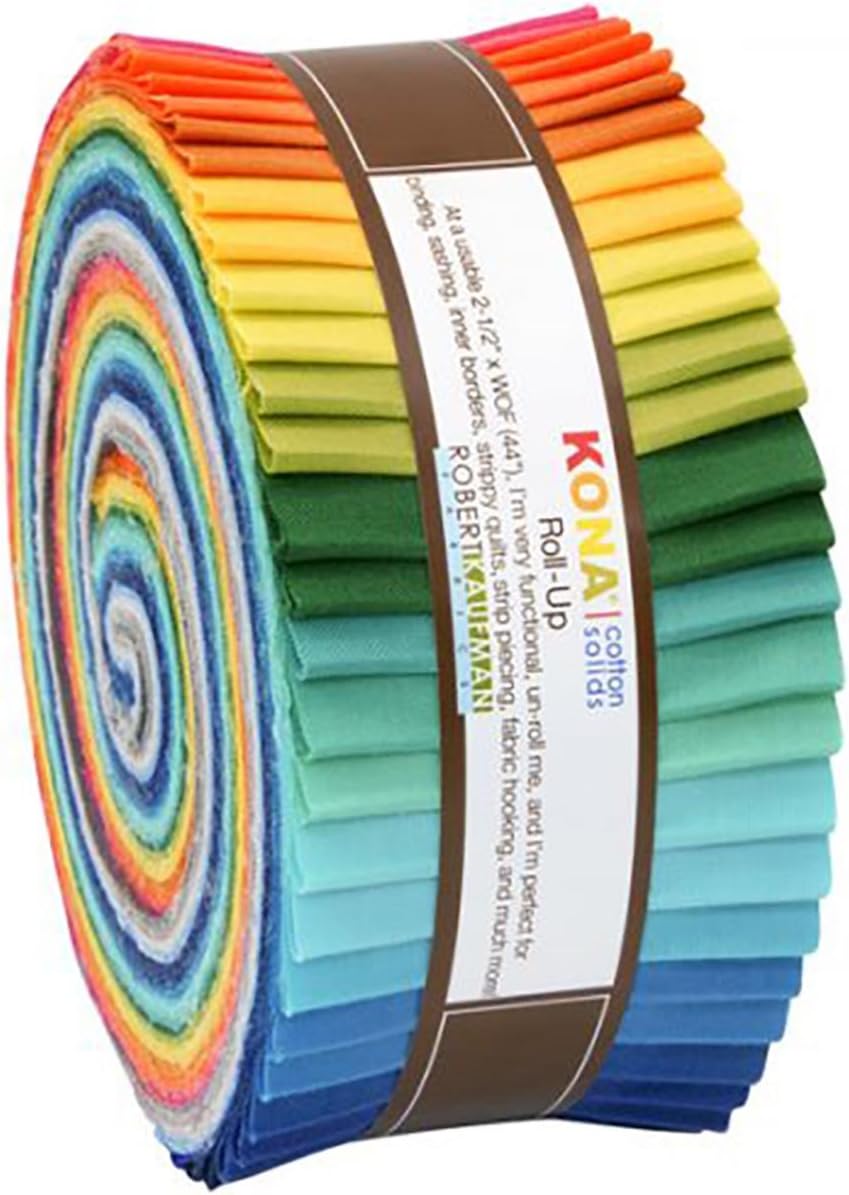 Robert Kaufman 2-1/2in Strips Roll Up Kona Solids Summer Colorway 40Pcs, Assorted (RU-287-40)