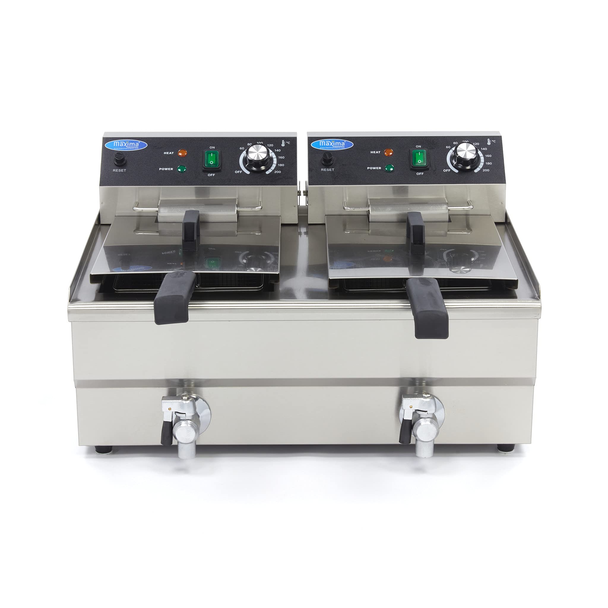 Fritteuse 2x 13 L – 2 Körbe – mit Hahn – Fritteuse – Doppel-Catering-Fritteuse – Edelstahl – Profi – 26 Liter