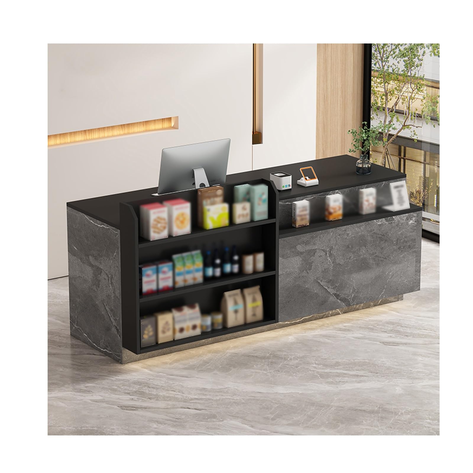 Rezeptionstresen,Kassentheke,großer Rezeptionstresen mit Theke,Einzelhandelstheke mit privatem abschließbarem Stauraum,for Salon-Empfangsraum, Kassenbüro, Supermarkt(C,Right_L150CM/59.1IN)