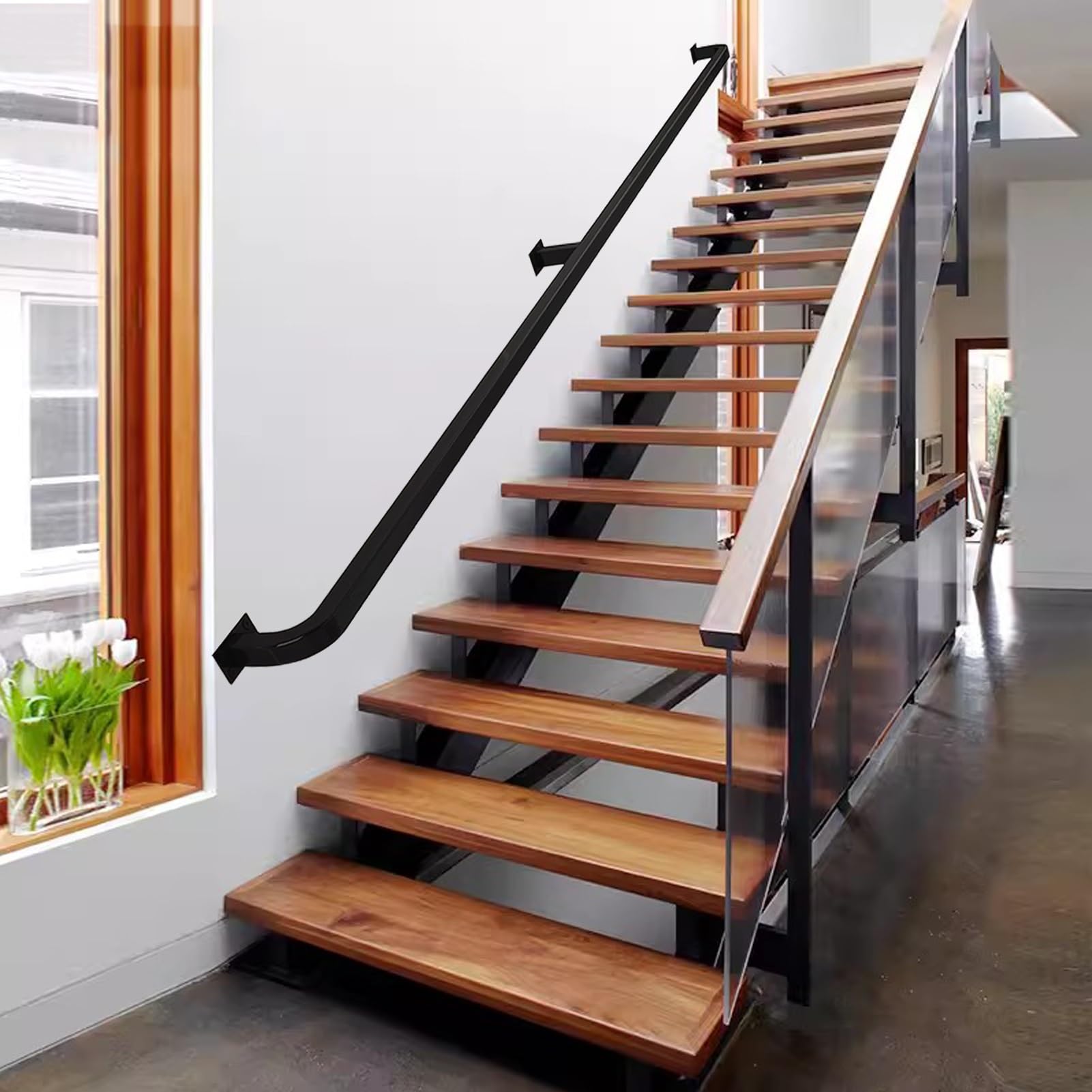 Rampe d'escalier en tube de fer forgé au design architectural carré haut de gamme de 17 pieds