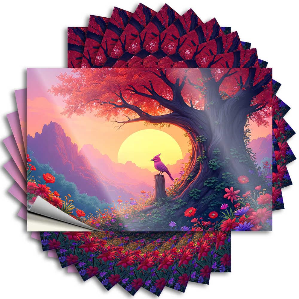 Sunset Serenity: A Bird's Perch in A Flower Garden Great Decal | Retro Kitchen Decor Waterproof Vinyl Cover Narrow Removable Decal Peel Stick(6X9CM)