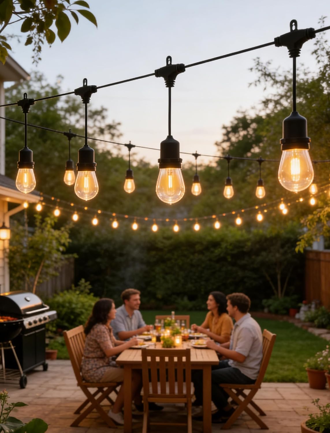 Patio String Lights 30FT, Warm White Plug-in Hanging Lights with Shatterproof LED Bulbs, Waterproof Outdoor Lights for Balcony, Small Patio, Wedding, Porch and Backyard Decor
