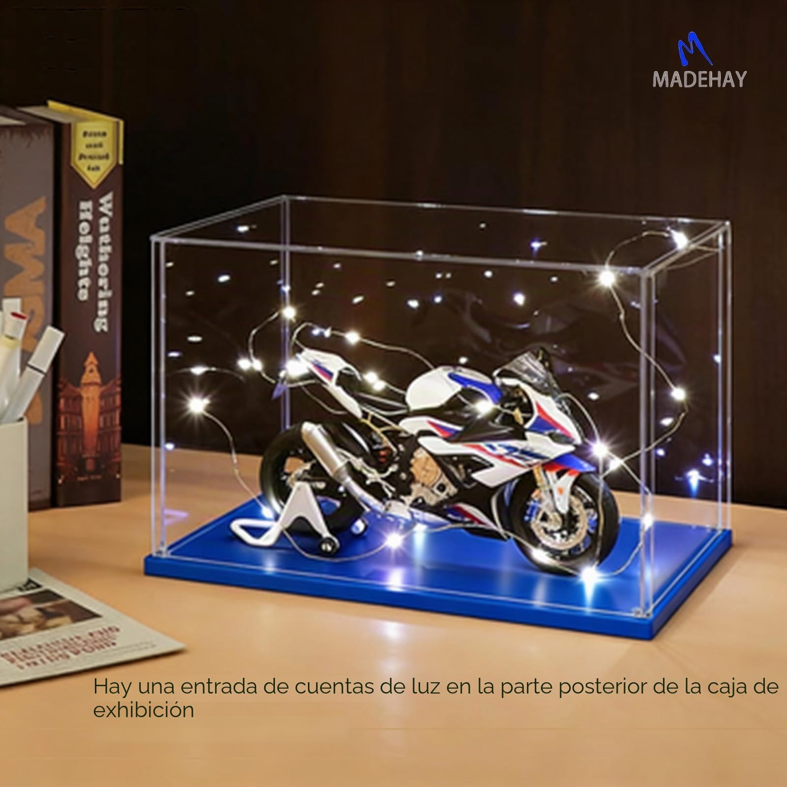 Vitrina Acrílica Transparente Antipolvo,para Lego Modelo Serie 10291 71773 75140 76237 80020 Grand Caja de Exhibición. Base Azul (1, 40x25x15cm)