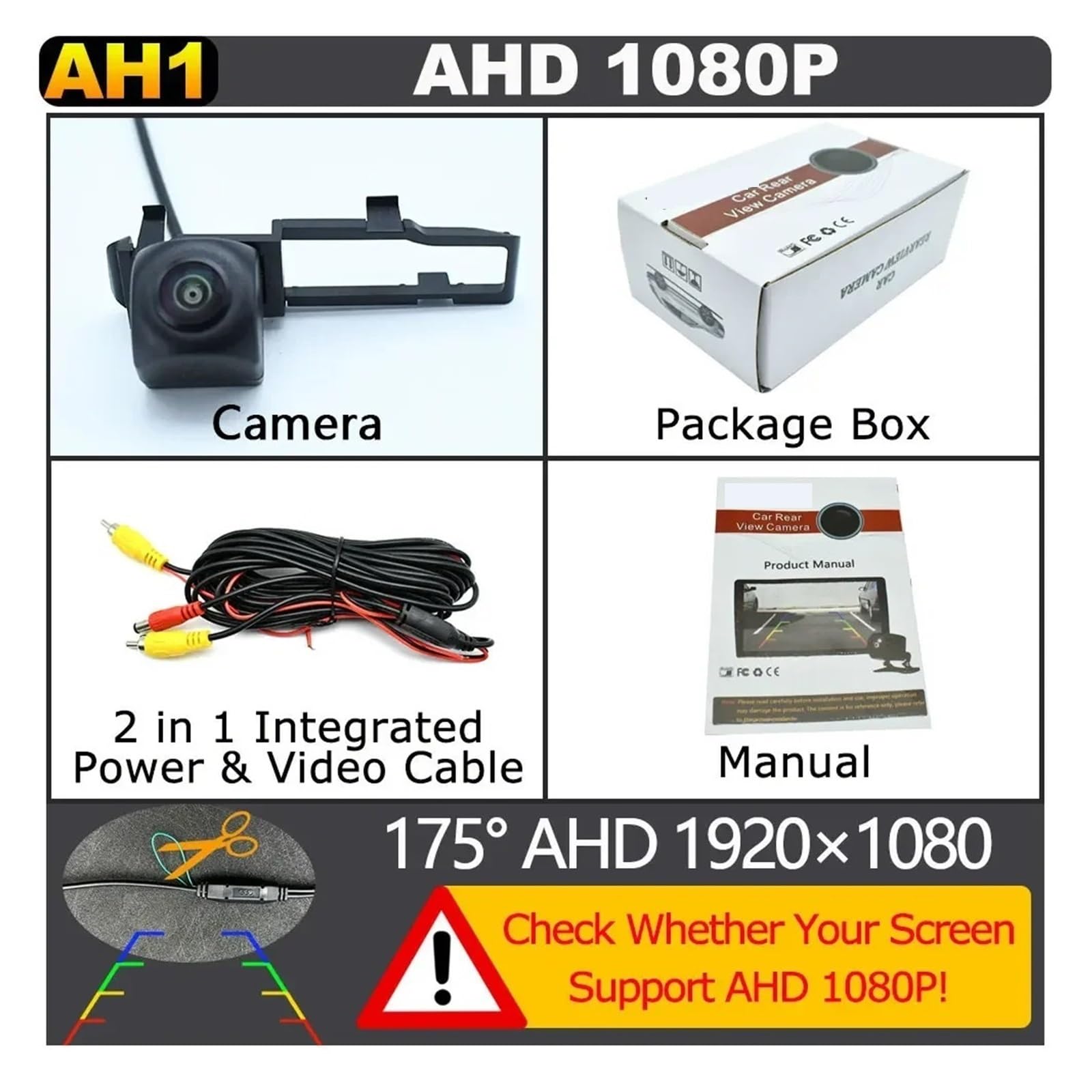 Cámara Aparcamiento para Toyota para Corolla Sedan E210 2018-2021 Monitor Vídeo Estacionamiento Inverso Visión Nocturna 170 Grados AHD Cámara Trasera Camara Marcha Atras(AHD 1920x1080P 175)