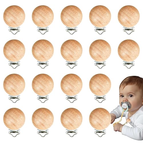 18 clips de madera para chupete de juguete, pinzas para dentición de bebé, abrazaderas, dije, soporte para chupete, accesorios para chupete
