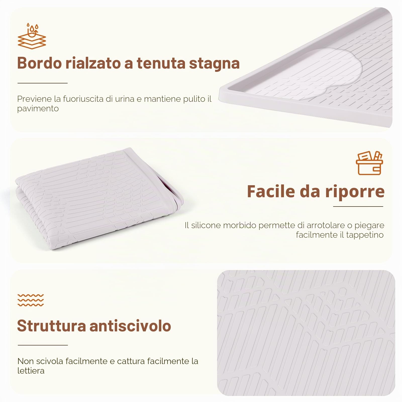 86x56CM Tappetino Lettiera Gatto Silicio con Bacchetta giocattolo per gatti, Tappeto per lettiera gatto grande impermeabile lavabile per raccogliere la lettiera gatti(bianco)