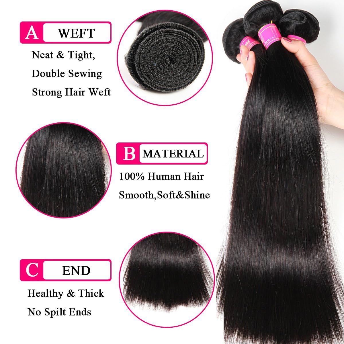 12A Brazilian Virgin Human Hair Straight Bundles