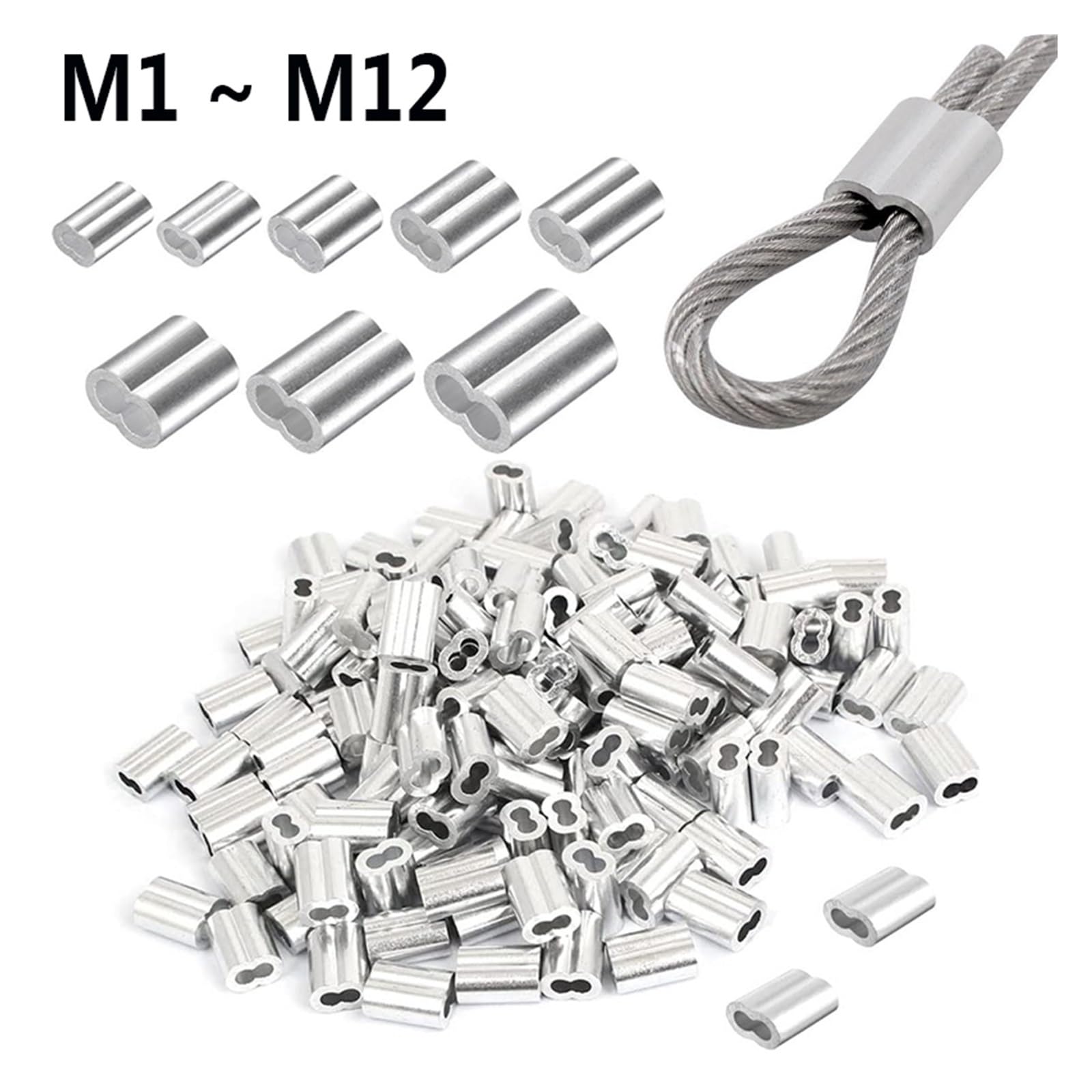 Clip con manicotto a crimpare in alluminio, Manicotti for crimpatura cavi in ​​alluminio a doppio foro, forma 8, terminali for cavi da M1 a M12, argento(M2.5)