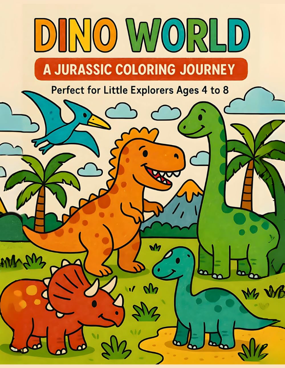DINO WORLD: A Jurassic Coloring Journey! Fun and Educational Dinosaur Coloring Book for Kids Ages 4–8 — Includes 160 Single-Sided Pages of Coloring, Activities & Dino Facts