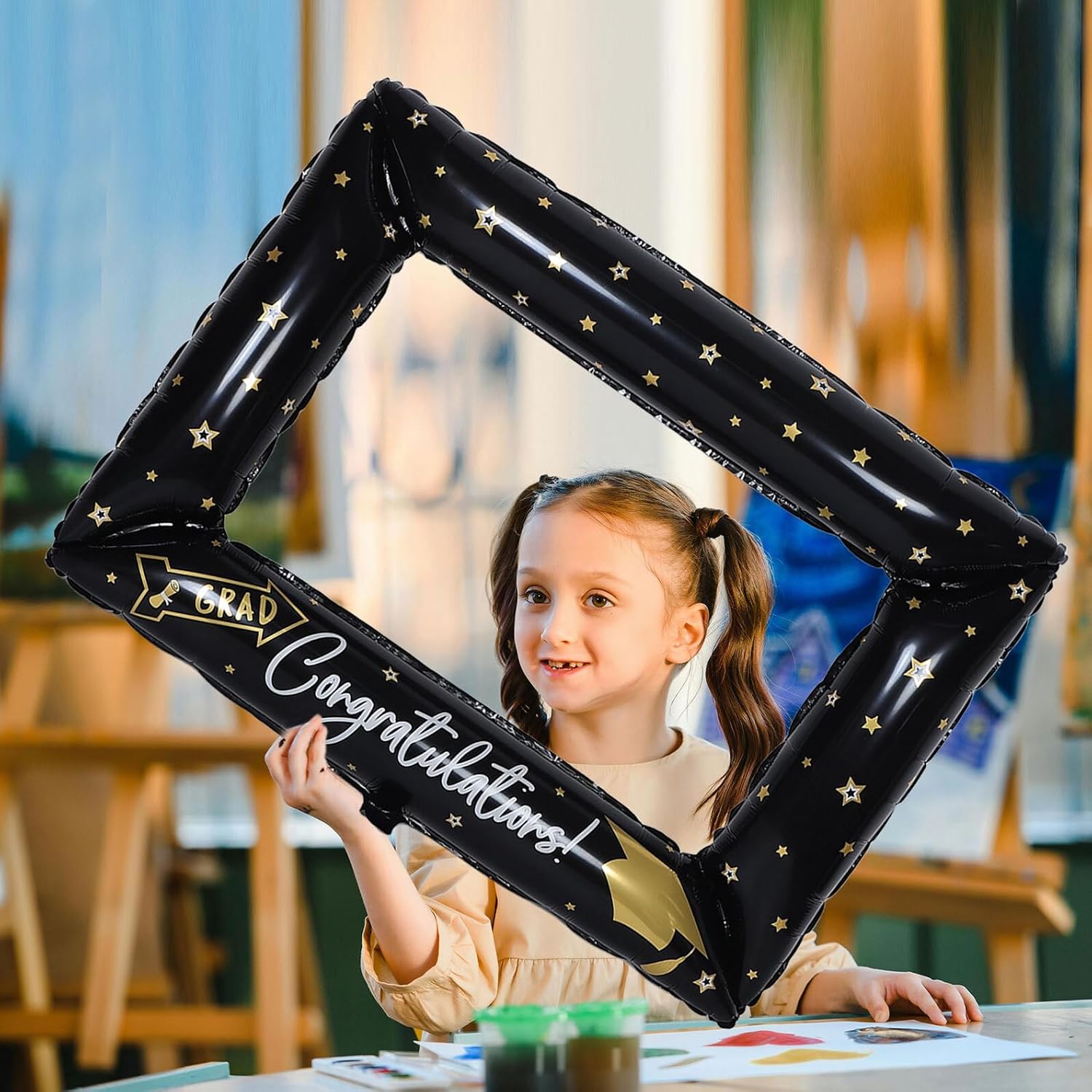 Garneck Inflatable Graduation Photo Booth Frame Selfie Props for Graduation Party Decorations Unique Handheld DIY Photo Frame Lightweight Portable