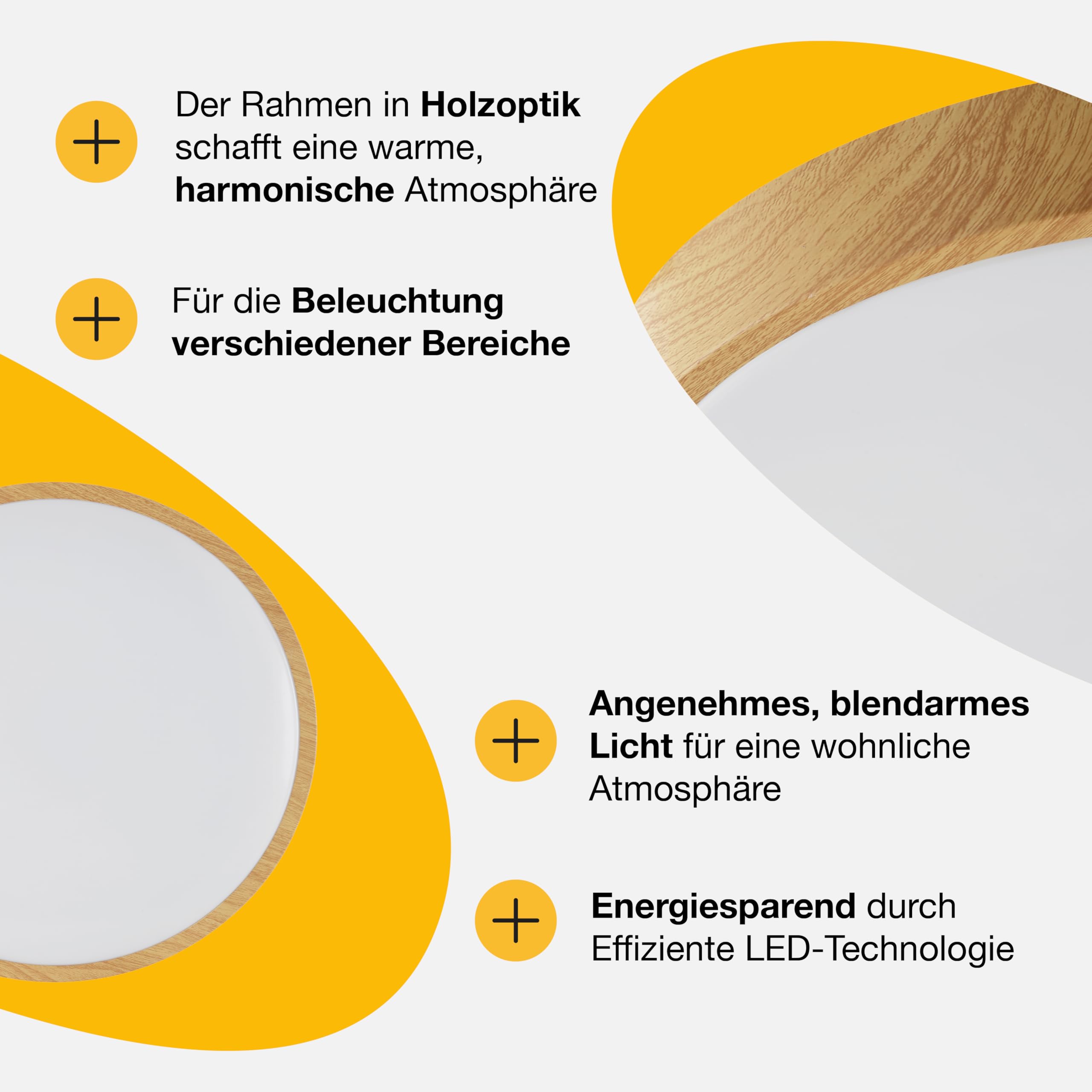 Brilliant LED Deckenleuchte Ø38,5 cm rund Holzoptik 18W Deckenlampe, 2300 Lumen, warmweiß 3000K, moderne LED Wohnraumleuchte für Wohnzimmer, Schlafzimmer & Flur