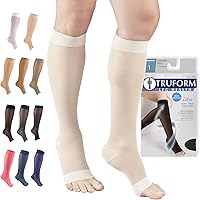 Vista 13 de Truform - Calcetines de compresión traslúcidos, 15-20 mmHg, para mujer, hasta la rodilla, puntera abierta, 20 Denier, color nude, talla 2XL