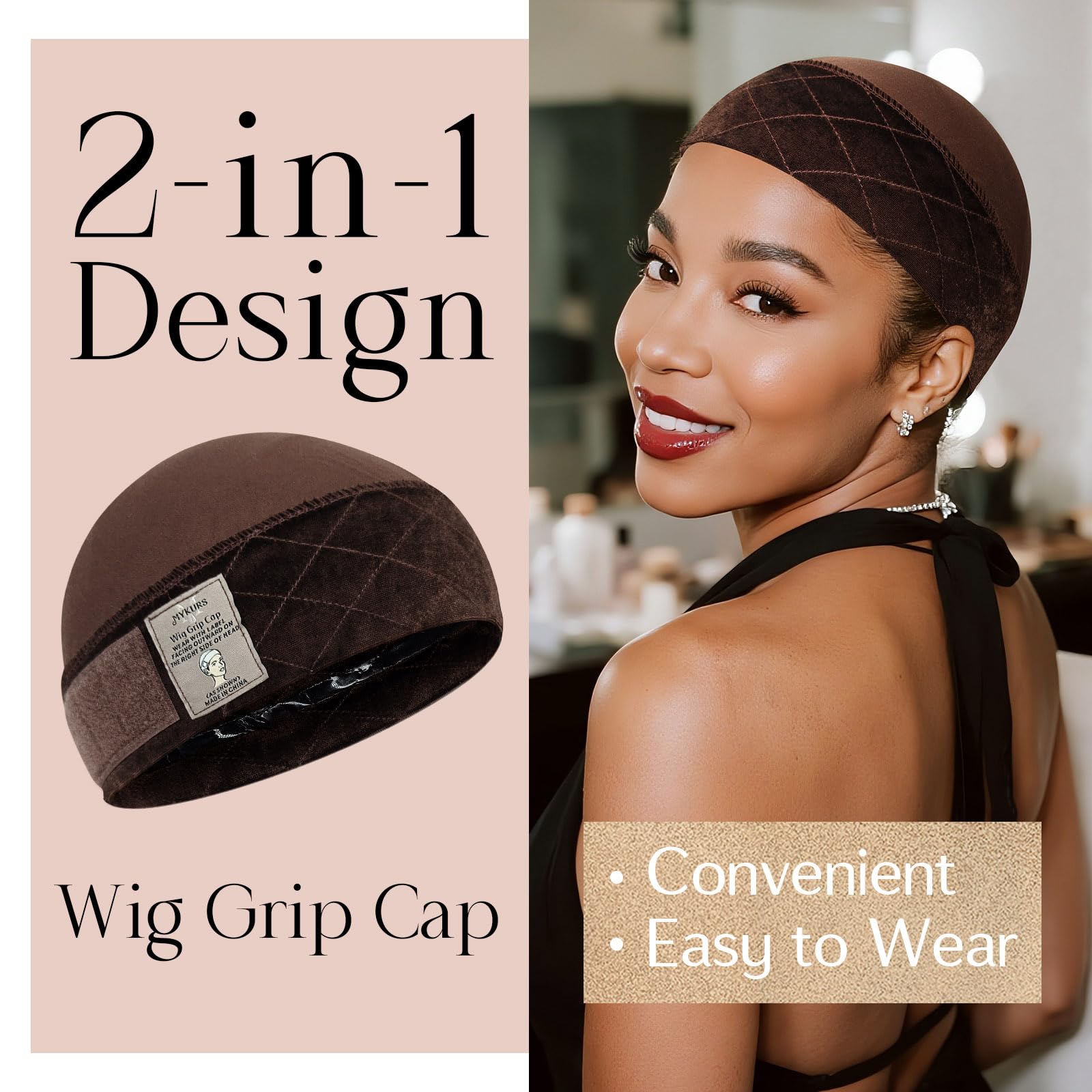 MYKURS 2PCS Wig Grip Cap with Band and Anti-Slip Silicone Strip