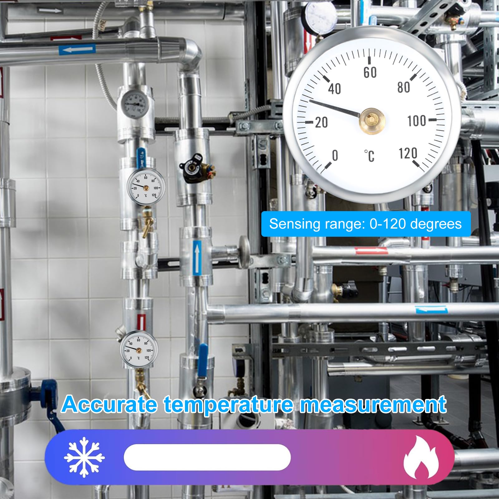 Termometro Bimetallico per Tubi dell'Acqua Calda, 0-120°C, Clip e Molla, Indicatore di Temperatura per Uso Industriale e Domestico