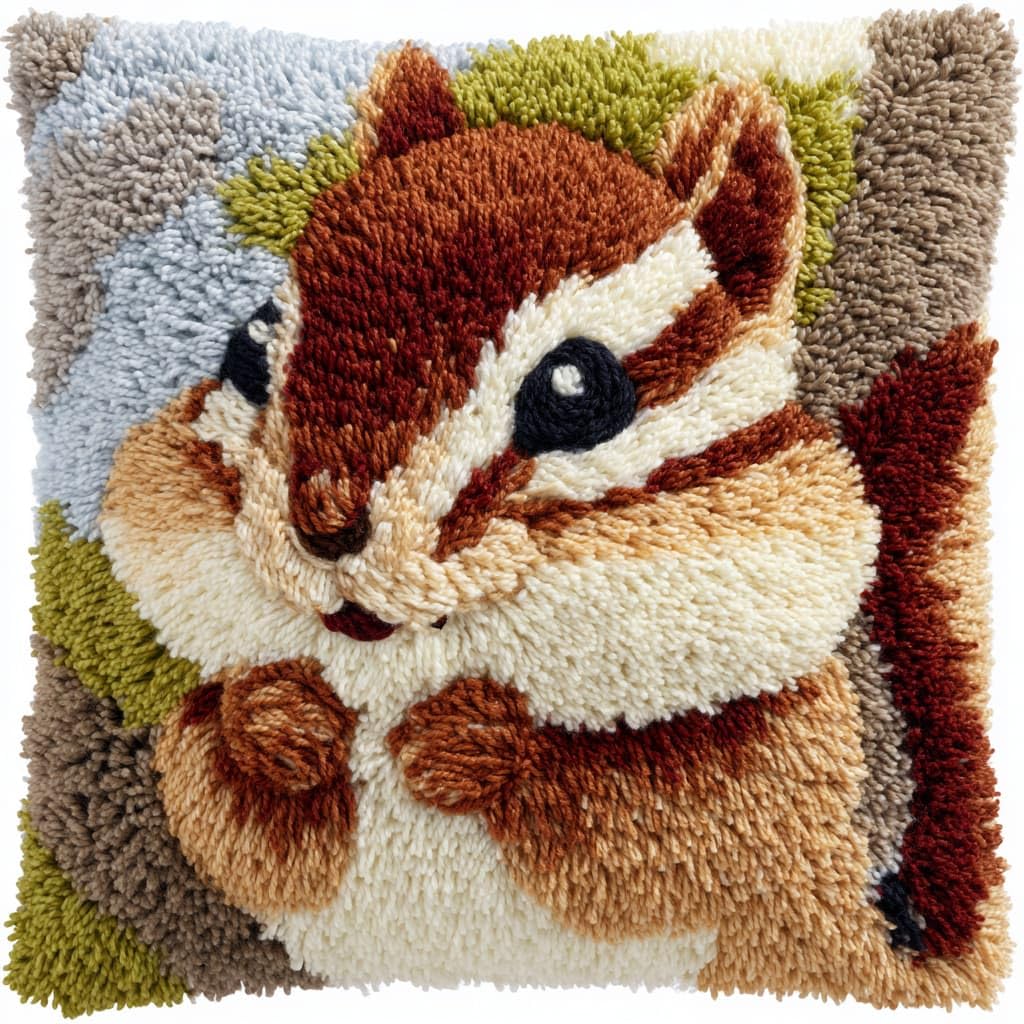 WallustrioaW Latch Hook Cushion Kits 17x17in,Animal Squirrel