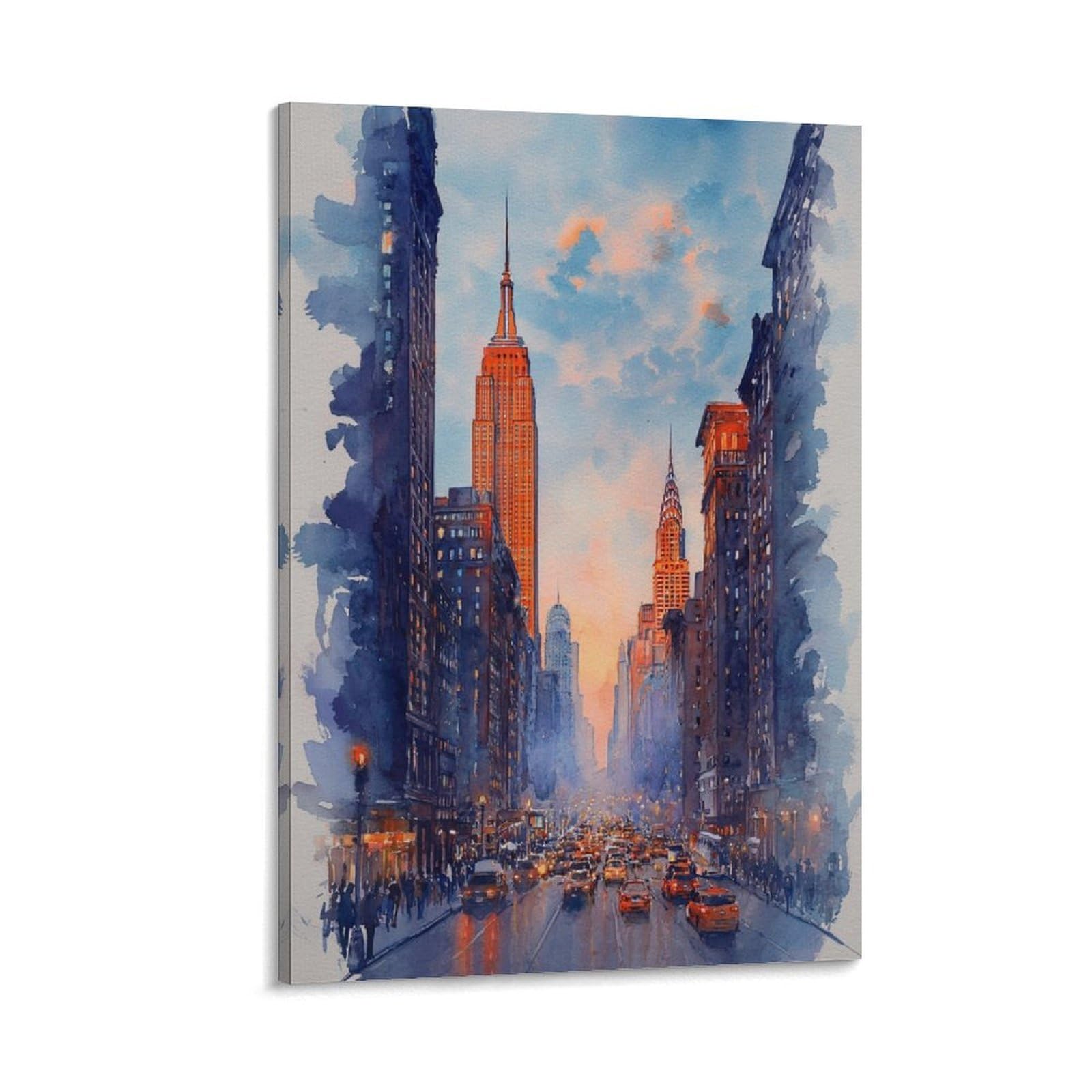 XWYMXZ New York Watercolor Cityscape 20x30inch(50x75cm) Vintage Travel Poster Watercolor Canvas Art