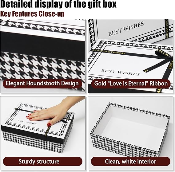 Giftilious Gift Box Set -(3 Sizes) Sturdy Gift Boxes with Lids for Presents - Elegant Black/White Boxes for Gift Wrapping