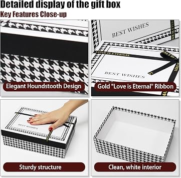 Giftilious Gift Box Set -(3 Sizes) Sturdy Gift Boxes with Lids for Presents - Elegant Black/White Boxes for Gift Wrapping