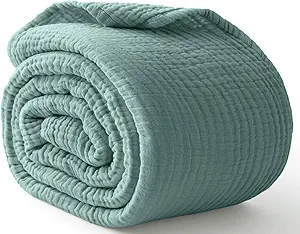 100% Cotton Muslin Blanket Large 50" x 70", 6 Layers Breathable and Lightweight Cotton Throw Blanket for Bed and Couch, Soft Quilt Bedspread, Gauze Blanket for Adults All Season, Teal