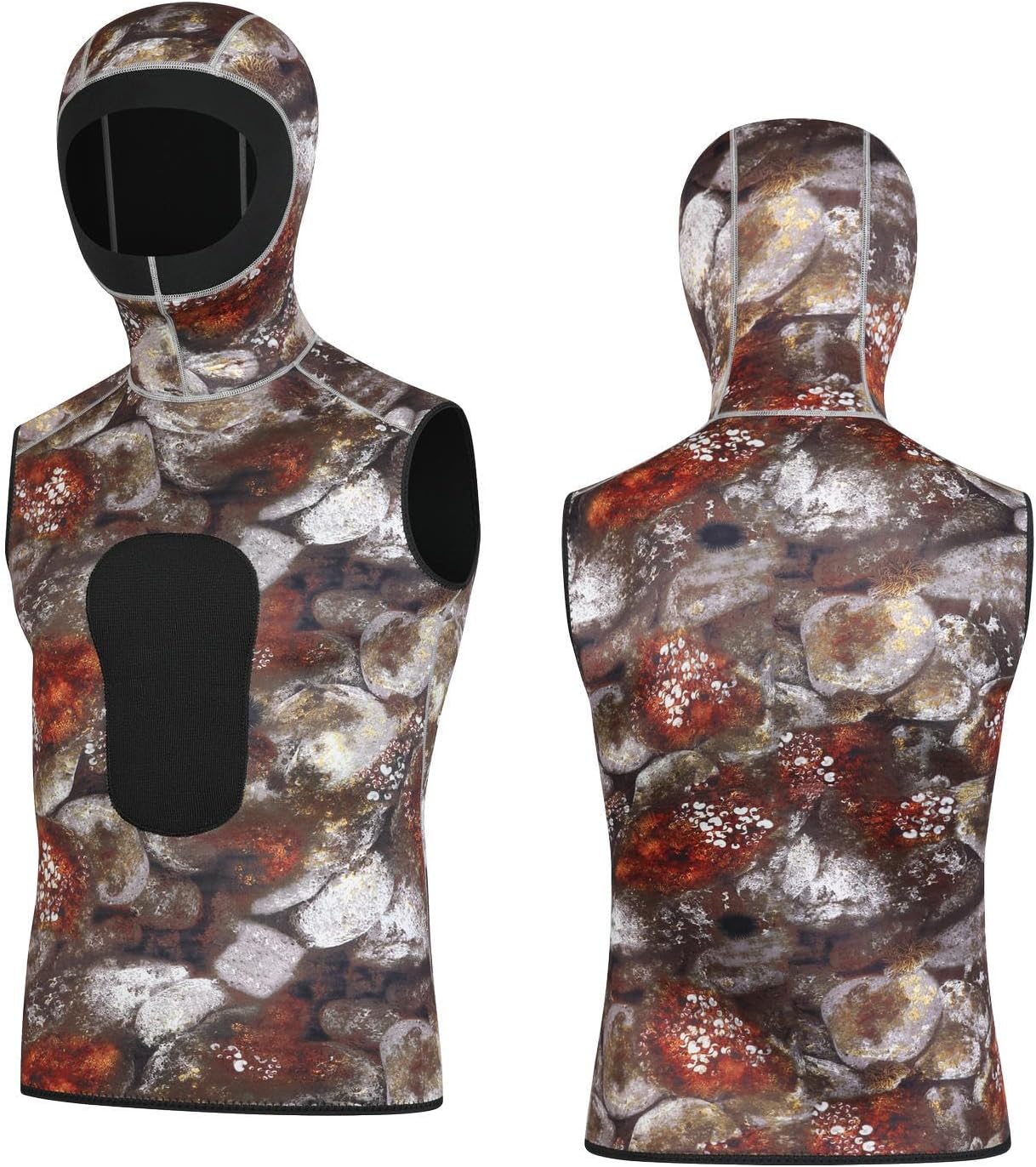 Men Women 3MM Sleevesless Diving Vest,Black/Camouflage Hooded Diving Suit Warm Surfing Swimming Snorkeling Suit Drifting Jacket