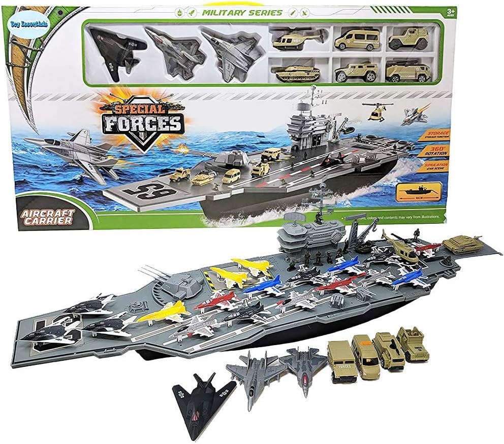 33 Inch Aircraft Carrier with Soldiers Jets Military Vehicles (18 Fighter Jets)