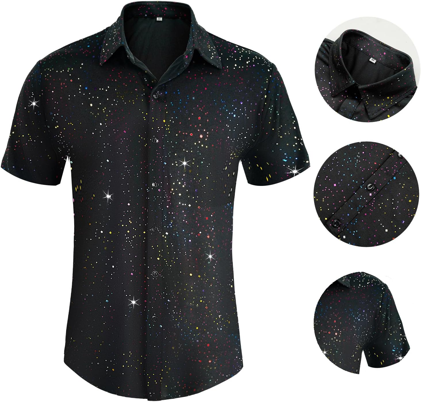 Mens 6Pcs 70s Disco Costume Outfits Short Sleeve Retro Shirt With Bell Bottom Pants - Image 5