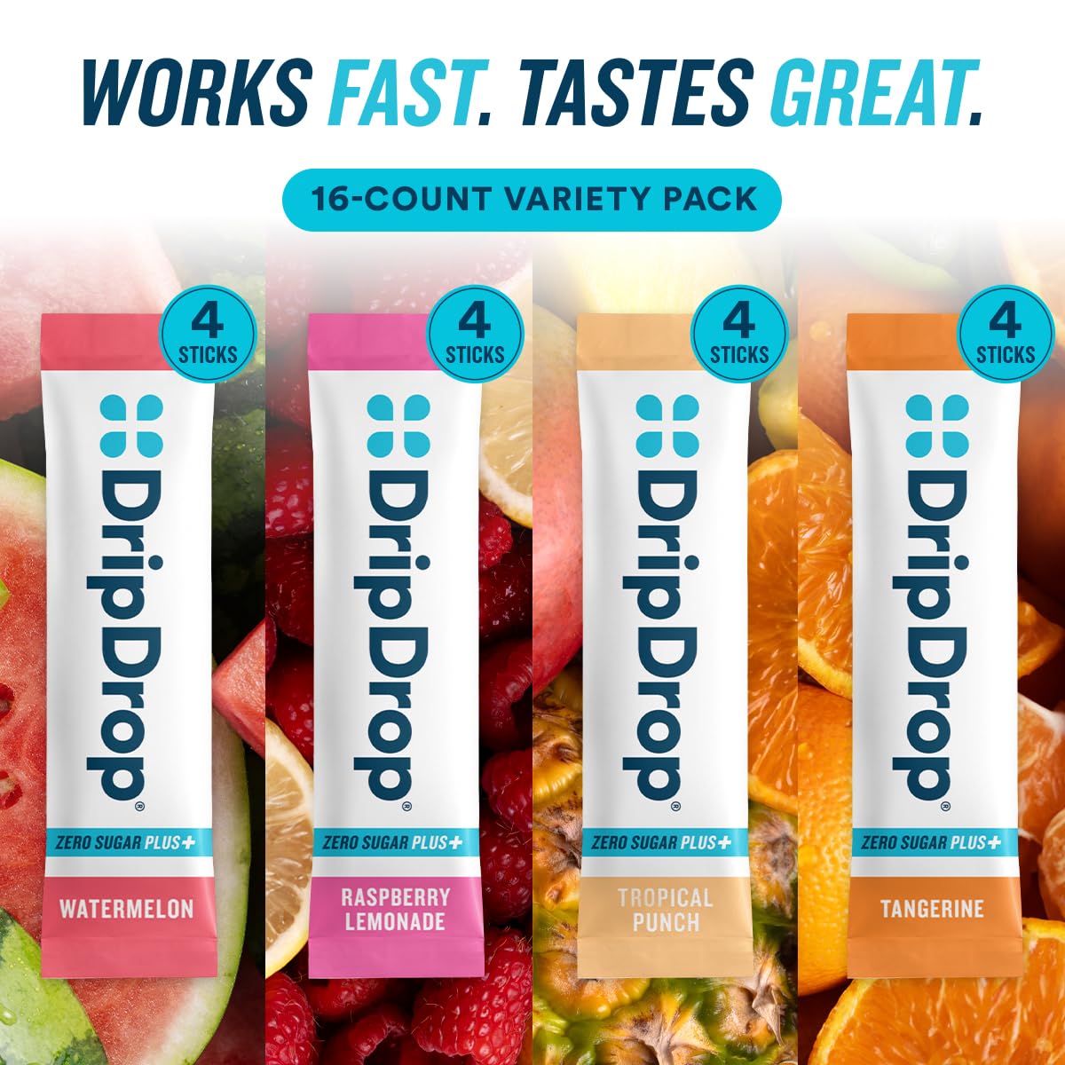 DripDrop Zero Sugar Plus Electrolyte Powder Packets, Variety Pack, 16 Count — Amazon image 5