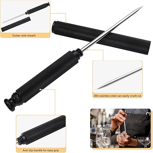 Miniatura 3 de Palillo de hielo con cubierta de seguridad, mango de aleación de aluminio, cuchillo de acero inoxidable con herramienta de púa para romper hielo,