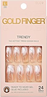 Gold Finger Full Cover White French Design Press on Nails Ready to Wear Gel Manicure Long Nails, Salon Result, Long lasting Durable, MIni Glue Included