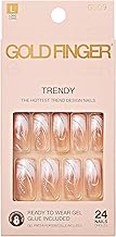 Gold Finger Full Cover White French Design Press on Nails Ready to Wear Gel Manicure Long Nails, Salon Result, Long lasting Durable, MIni Glue Included
