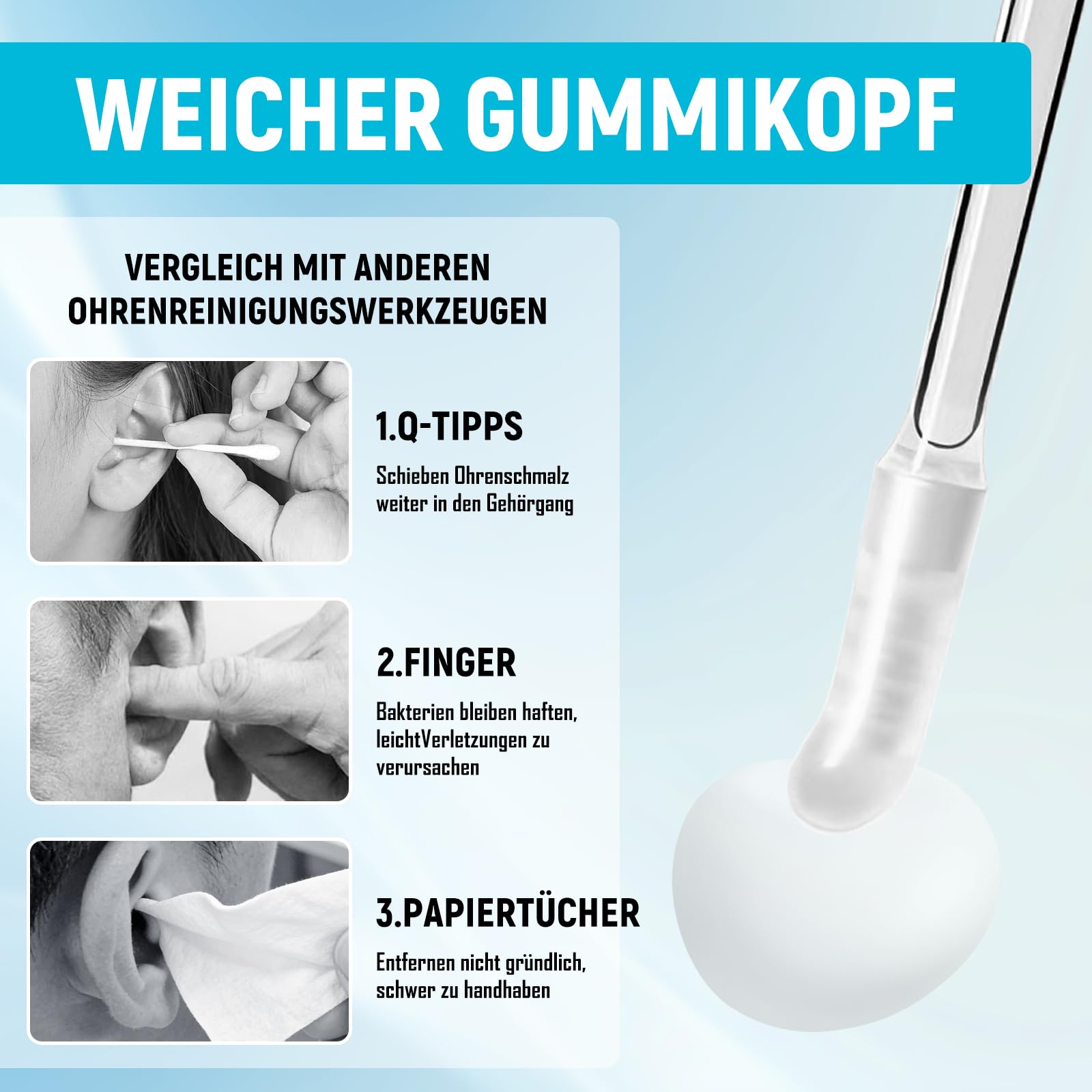 24 Stück Sticky Earpick Wiederverwendbarer, Ohrenschmalz Entferner Mit Silikon-Spitzen, Waschbares 360° Ear Cleaner, Sanfte Reinigung Für Erwachsene, Waschbar