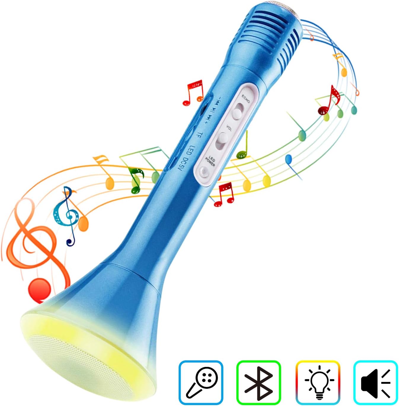 TWFRIC Kids Karaoke Microphone, Wireless Kids Microphone Bluetooth Microphone Children Karaoke Microphone with Speaker Kids Portable Microphone for Home Party (Blue)