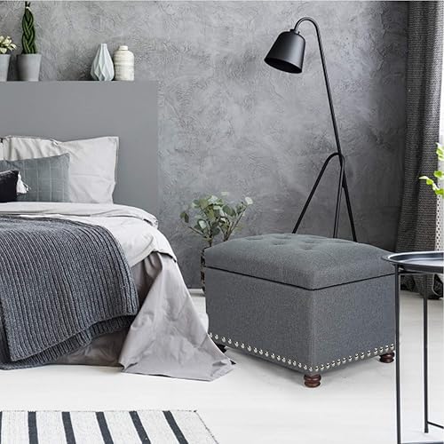 Miniatura 6 de Joveco Banco otomano de almacenamiento rectangular de tela, reposapiés, 24 pulgadas, moderno, copetudo, para dormitorio, asiento para entrada,