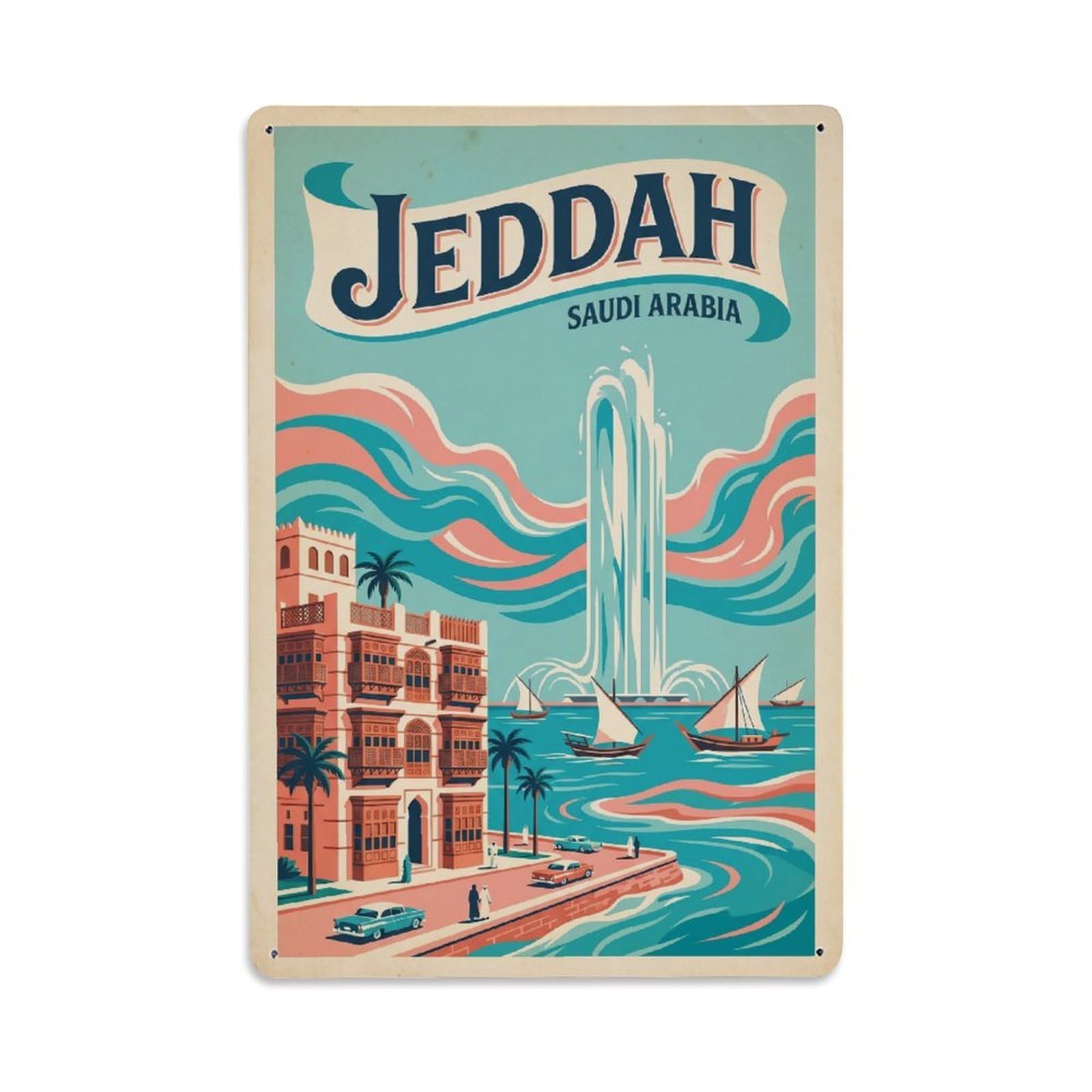 Metal Tin Sign Travel Retro Saudi Arabia Jeddah